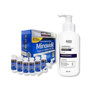 6 Minoxidil Liquido Kirkland + Shampoo Ketozinc Cabello Graso 350Ml