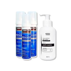 3 Minoxidil Espuma Kirkland + Shampoo Sin Sal Anticaida 250Ml