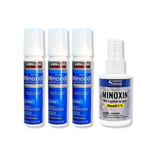 3 Minoxidil Espuma Kirkland + Locion Minoxin 60Ml