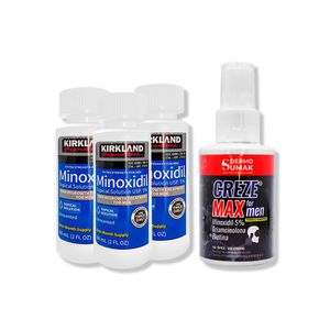 3 Minoxidil Liquido Kirkland + Locion Creze Max Formen 60ml