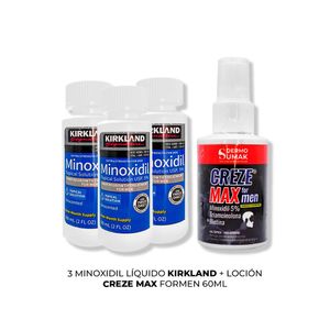 3 Minoxidil Liquido Kirkland + Locion Creze Max Formen 60Ml