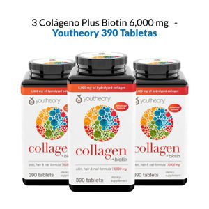 Collagen Plus Biotin Youtheory 390 tabletas 3 Unidades