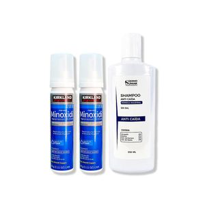 2 Minoxidil Espuma Kirkland + Shampoo Sin Sal Anticaida 250Ml