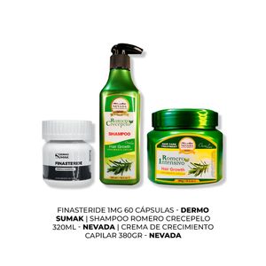 Capsulas Finasteride 1Mg + Shampoo Romero 320Ml + Crema De Crecimiento