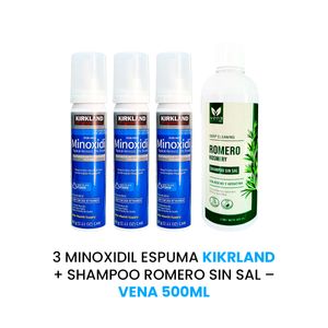 Minoxidil Espuma 3 Unidades + Shampoo Romero Vena 500 ml