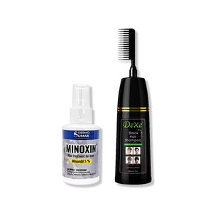 Locion Minoxin 60ml + Shampoo Tinte Negro Version Peine 200ml