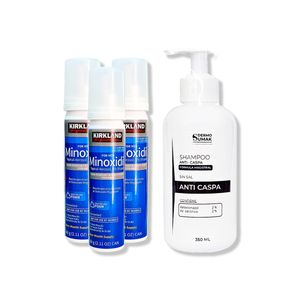 3 Minoxidil Espuma Kirkland + Shampoo Sin Sal Anticaspa 350ml