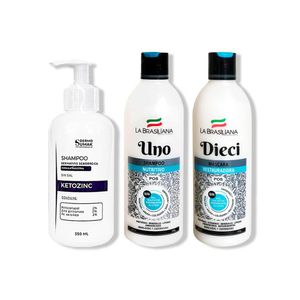 Shampoo Ketozinc 350ml + Shampoo Uno 500Gr + Mascara Dieci 500Gr