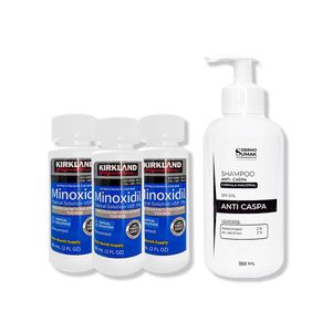 3 Minoxidil Liquido Kirkland + Shampoo Sin Sal Anticaspa 350Ml