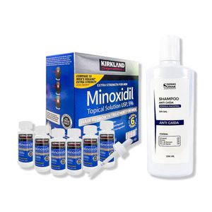 6 Minoxidil Liquido Kirkland + Shampoo Sin Sal Anticaida 250Ml