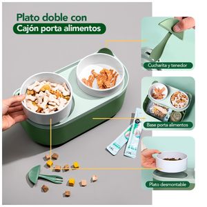 Plato Elevado Doble para Perros Gatos con Base Verde MM3