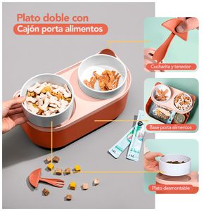 Plato Elevado Doble para Perros Gatos con Base Rosado MM3