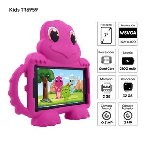 Tablet Advance Kids TR6959 7" IPS, 32GB, 2GB ram, cámara principal 2MP + Cover Dino rosado