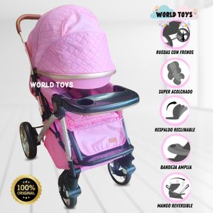 Coche Cuna de Lujo Ciccon con Mango Reversible Rosa