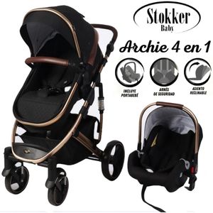 Coche Moises de Lujo 4 en1 Con Porta Bebé Stokker Baby Negro