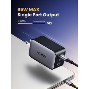 Ugreen Cargador Nexode USB-C 65W 3 Puertos GaN CD244 - 10334