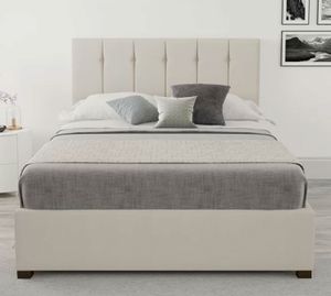 Cama Tapizada Listón con Botones LeMueble 2 Plazas Beige