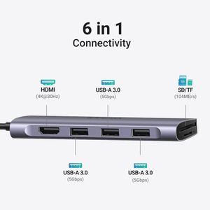 Ugreen Hub USB-C 6 en 1 4K HDMI USB 3.0 SD/TF CM195 - 70410