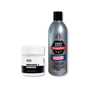 Minoxidil 5mg Caps 60 + Shampoo Voss 3 En 1 For Men 500ml