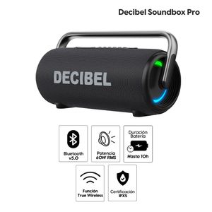 Parlante Bluetooth Decibel Soundbox Pro 60W RMS, hasta 10 horas de duración, potencia de bajos, resistente al agua y al polvo IPX5, negro