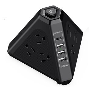 Supresor de picos Teraware tipo Pirámide, 1500 W, 9 tomas, 2 metros, negro