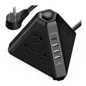Supresor de picos Teraware tipo Pirámide, 1500 W, 9 tomas, 2 metros, negro
