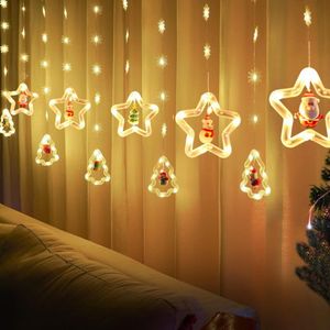 Cortina de Luces Navideñas, Cascadas de Figuras Led Cálidas para Navidad