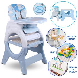 Silla de Comer 6 en 1 Cesta Plato Lego y Pizarra Celeste
