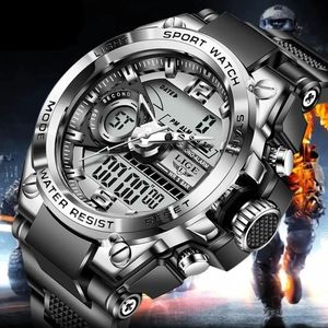 Reloj Analógico Digital Impermeable Calendario Deportivo Militar San Valentín LIGE Silver Gray