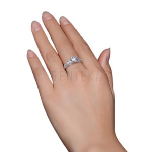 Anillo de Compromiso Aro Alianza Bañado en Oro Blanco 18K San Valentín Genieka Shiny Deluxe Talla 7