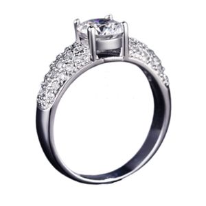 Anillo de Compromiso Aro Alianza Bañado en Oro Blanco 18K San Valentín Genieka Shiny Deluxe Talla 7