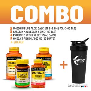 Combo Vitaminas Mason - D1000 Iu,Calcium,B6,B12 +Calcium Magnesiu&Zinc +Probio Prebio+Omega3 +Shaker