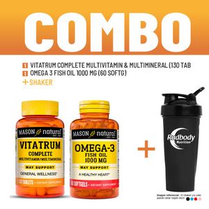 Combo Vitaminas Mason- Vitatrum Complete Multivitamin&Multimineral + Omega 3 Fish Oil 1000Mg +Shaker