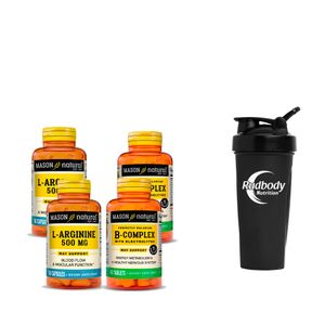 Combo Vitaminas Mason Natural - 2 Arginine 500 Mg (60 Cap) +  2 B-Complex With Electrolytes + Shaker