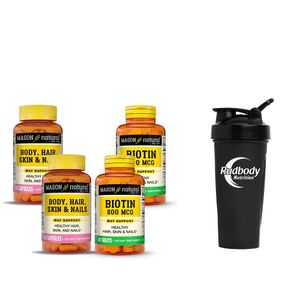 Vitaminas Mason Natural - 2 Body, Hair, Skin & Nails (60 Cap) + 2 Biotin 800 Mcg (60 Tab) + Shaker