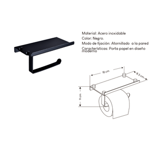 Porta Rollo de papel Higiénico Acero y Celular  ADB6209-01 Acero Inoxidable Negro