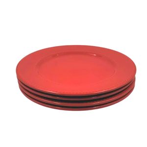 Set de 4 Platos Cerámicos Rojos con Borde Relieve 27 cm