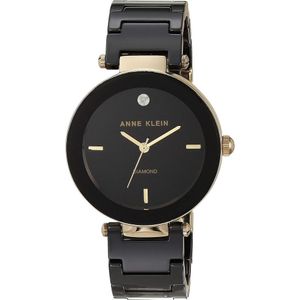 Reloj Anne Klein con brazalete de cerámica negra y diamante para mujer