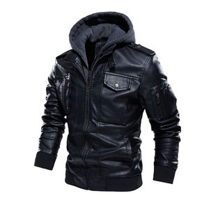 Chaqueta de Cuero Con Capucha de Piel Sintética