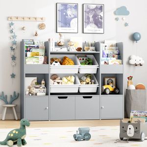 Estante Organizador Librero Juguetero Infantil Amir Gris Muebles Bonno