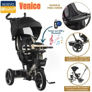 Triciclo Guiador para Niños Usb y Bluetooh Venice Negro