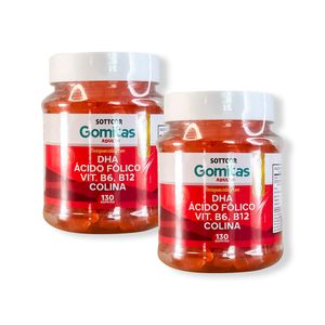 Gomitas con DHA Acido Folico Vit B6 B12 Colina Sottcor 130 Gomitas 2 Pomos