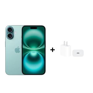 Celular iPhone 16 128GB Color Verde azulado + Cargador Apple iPhone Tipo C de 20W