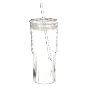 Vaso de Vidrio con Tapa y Bombilla 600 ml
