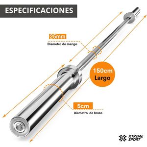 Barra Olimpica Recta de 150 cm + Seguros