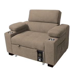 Sofá Cama Baraka Home Baltimore con Porta Vasos y Bolsillos Laterales 1 plz Beige Claro