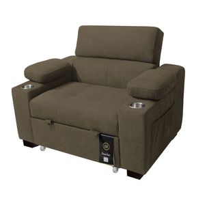 Sofá Cama Baraka Home Baltimore con Porta Vasos y Bolsillos Laterales 1 plz Beige Oscuro