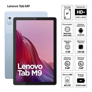 Tablet Lenovo Tab M9 HD 9" 4G LTE, 128GB, 4GB ram, cámara principal 8MP, frontal 2MP, 5100 mAh, azul + Folio Case + Film