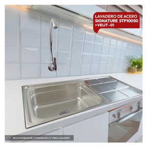 Combo De Lavadero De Acero  STP10050 + Desague C/Trampa De I.5" Para Lavadero + Velit-01 Stone