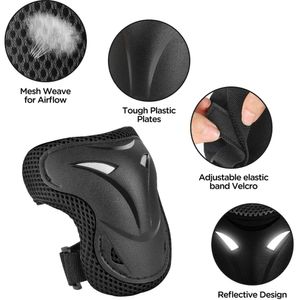 Kit Protección T/S Patines Skate Rodilleras Coderas Manos - BK